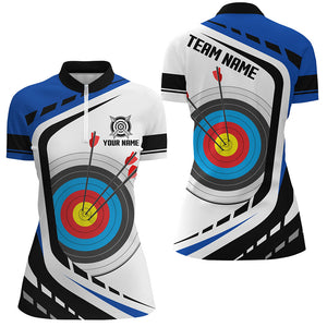 Personalized Archery Target White Blue Jersey Women Quarter-Zip Shirts Custom Archery Outfit TDM1318