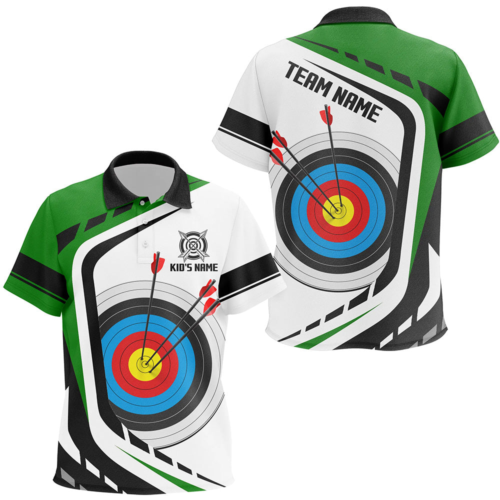 Personalized Archery Target White Green Jersey Kid Polo Shirts Custom Archery Outfit For Archer TDM1320