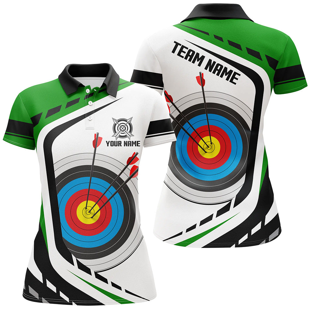 Personalized Archery Target White Green Jersey Women Polo Shirts Custom Archery Outfit For Archer TDM1320