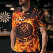 Load image into Gallery viewer, Personalized Orange Swirling Fire Flame Dart Shirts With Pocket For Men Custom Darts Team Jersey TDM3790