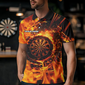 Personalized Orange Swirling Fire Flame Dart Shirts With Pocket For Men Custom Darts Team Jersey TDM3790
