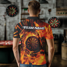 Load image into Gallery viewer, Personalized Orange Swirling Fire Flame Dart Shirts With Pocket For Men Custom Darts Team Jersey TDM3790