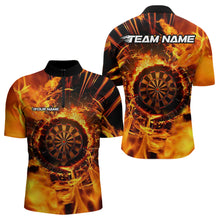 Load image into Gallery viewer, Personalized Orange Swirling Fire Flame Dart Shirts With Pocket For Men Custom Darts Team Jersey TDM3790