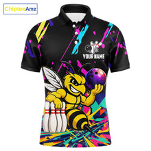 Load image into Gallery viewer, Colorful bowling polo shirt with bee design and customizable your name &amp; team name