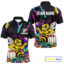 Load image into Gallery viewer, Colorful bowling polo shirt with bee design and customizable your name &amp; team name