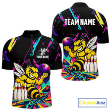 Load image into Gallery viewer, Colorful bowling quarter zip shirt with bee design and customizable your name &amp; team name