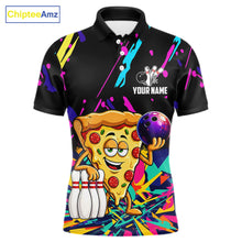 Load image into Gallery viewer, Colorful bowling polo shirt with pizza design and customizable your name &amp; team name