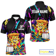 Load image into Gallery viewer, Colorful bowling polo shirt with pizza design and customizable your name &amp; team name