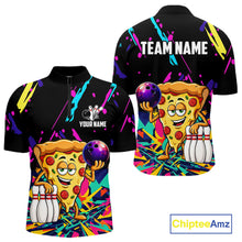 Load image into Gallery viewer, Colorful bowling quarter zip shirt with pizza design and customizable your name &amp; team name
