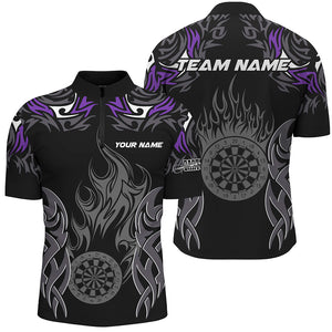 Personalized Darts Tournament Jerseys For Men Custom Dartboard Fire Flame Darts Team Shirts |Purple TDM2103