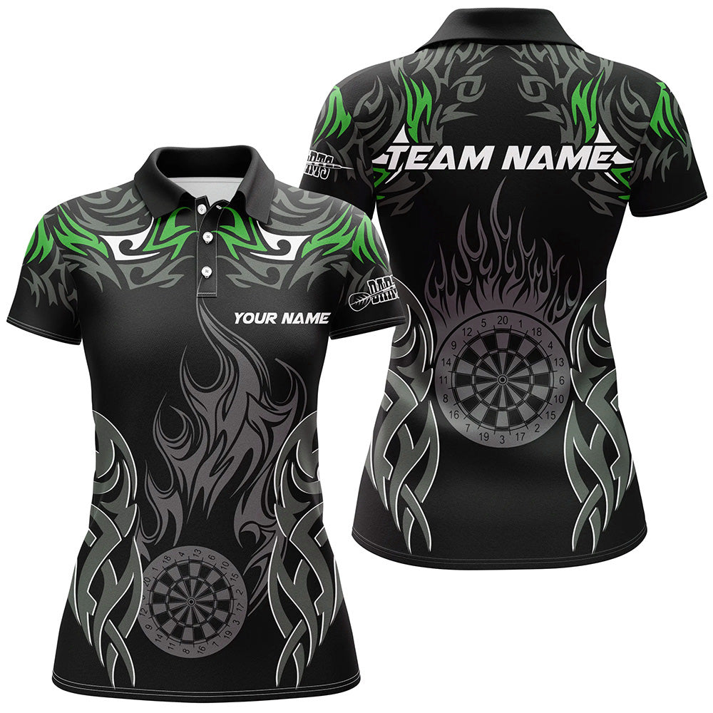 Personalized Darts Tournament Jersey For Women Custom Dartboard Fire Flame Darts Team Shirts | Green TDM2333
