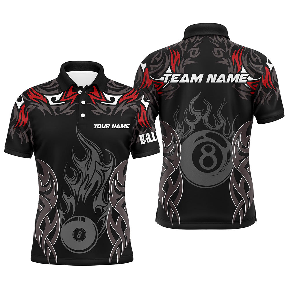 Personalized Billiard Tournament Jersey For Men Custom 8 Ball Fire Flame Billiard Team Shirts |Red TDM2335