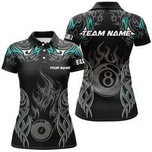 Load image into Gallery viewer, Personalized Billiard Tournament Jersey For Women, 8 Ball Fire Flame Billiard Team Shirts |Turquoise TDM2336