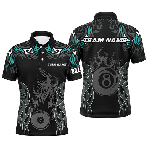 Personalized Billiard Tournament Jersey For Men, 8 Ball Fire Flame Billiard Team Shirts |Turquoise TDM2336