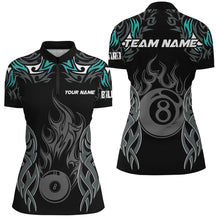Load image into Gallery viewer, Personalized Billiard Tournament Jersey For Women, 8 Ball Fire Flame Billiard Team Shirts |Turquoise TDM2336