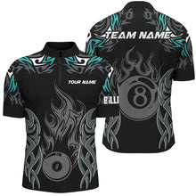 Load image into Gallery viewer, Personalized Billiard Tournament Jersey For Men, 8 Ball Fire Flame Billiard Team Shirts |Turquoise TDM2336