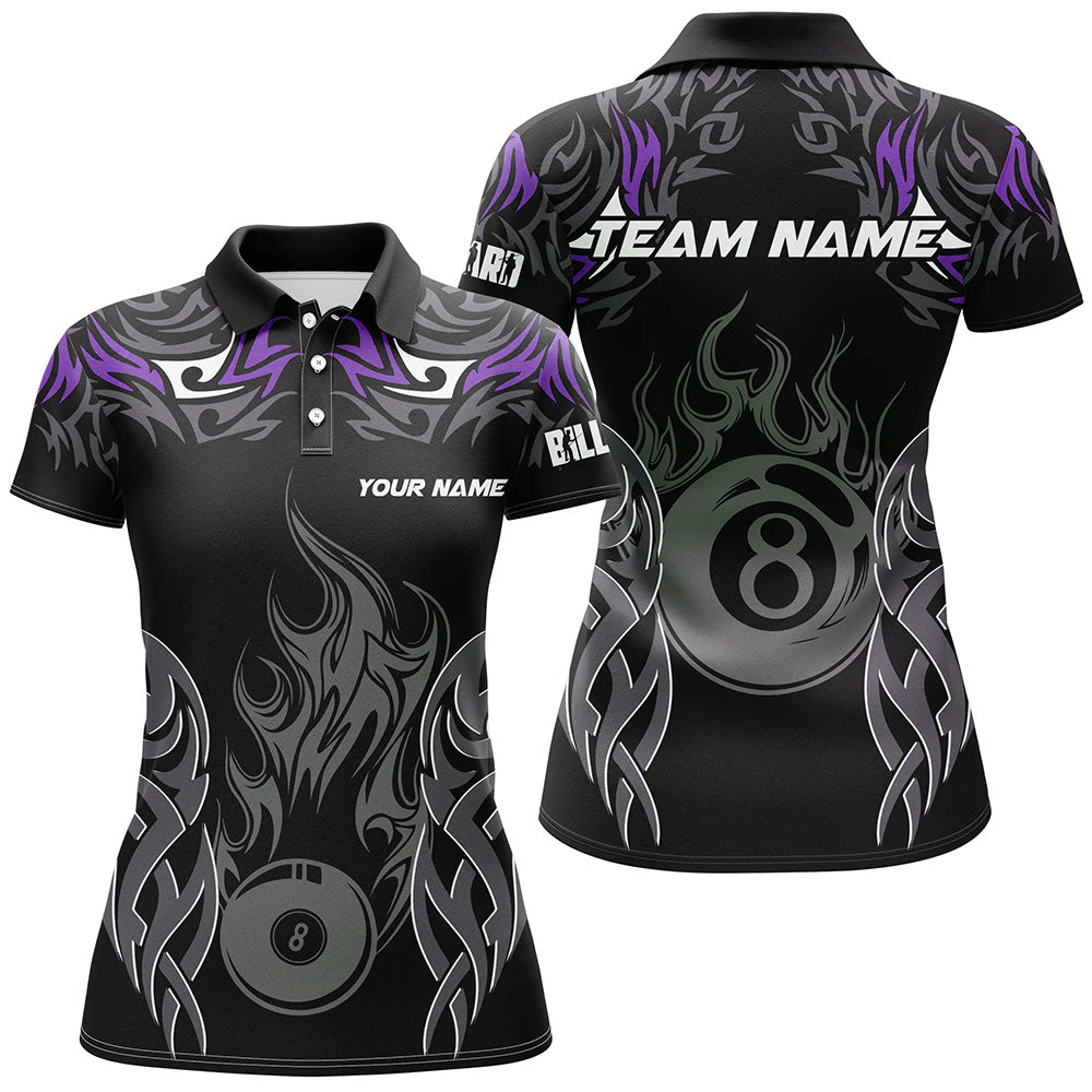 Customized Billiard Tournament Jersey For Women, 8 Ball Fire Flame Billiard Team Shirts | Purple TDM2337