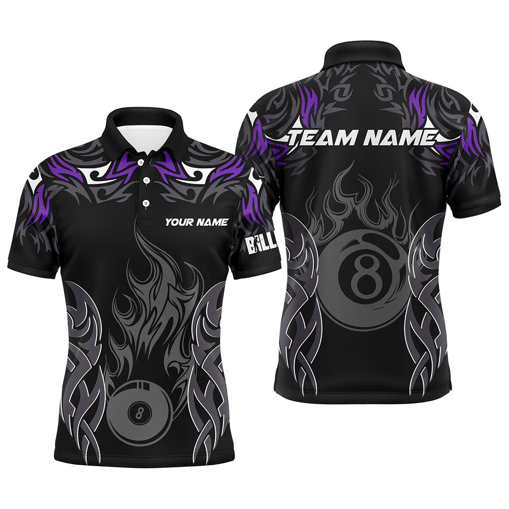 Customized Billiard Tournament Jersey For Men, 8 Ball Fire Flame Billiard Team Shirts | Purple TDM2337
