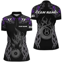 Load image into Gallery viewer, Customized Billiard Tournament Jersey For Women, 8 Ball Fire Flame Billiard Team Shirts | Purple TDM2337