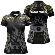 Load image into Gallery viewer, Customized Billiard Tournament Jersey For Women, 9 Ball Fire Flame Billiard Team Shirts | Yellow TDM2338