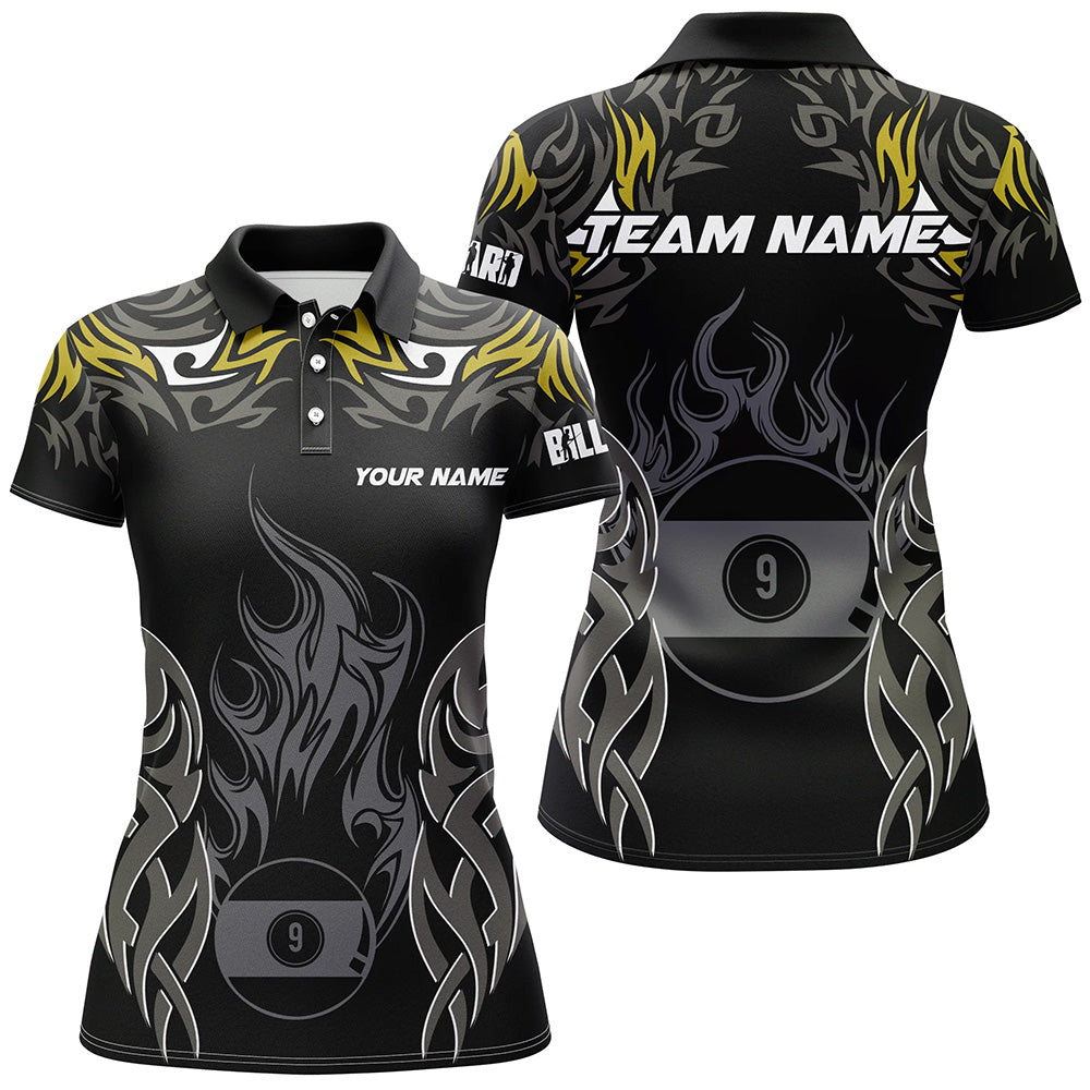 Customized Billiard Tournament Jersey For Women, 9 Ball Fire Flame Billiard Team Shirts | Yellow TDM2338