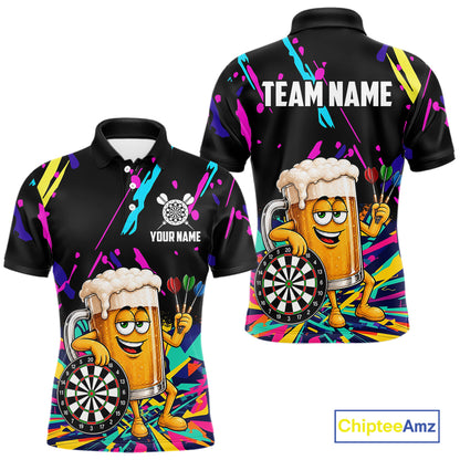 Colorful Funny Beer Darts Shirts For Men Cusom Darts Team Jersey Polo & Quarter Zip, Darts Gifts TDM7352