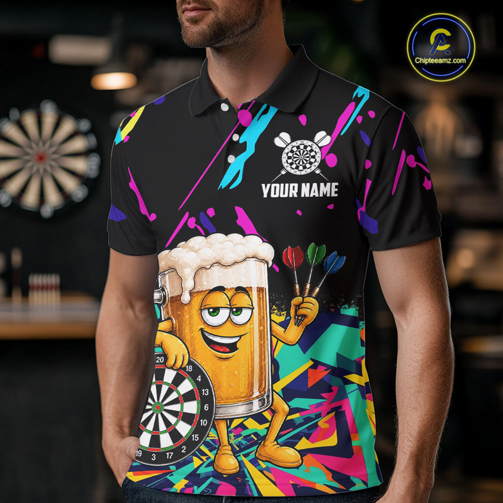 Colorful Funny Beer Darts Shirts For Men Cusom Darts Team Jersey Polo & Quarter Zip, Darts Gifts TDM7352