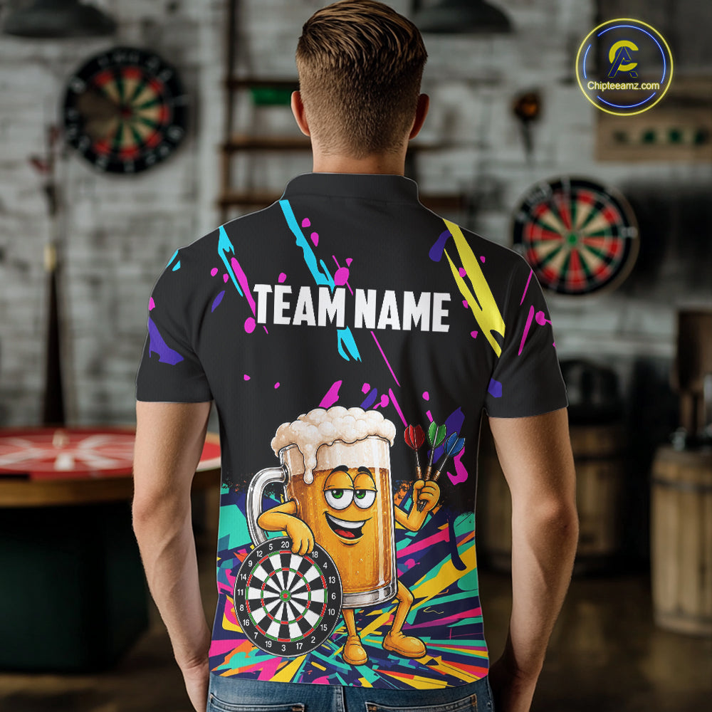 Colorful Funny Beer Darts Shirts For Men Cusom Darts Team Jersey Polo & Quarter Zip, Darts Gifts TDM7352