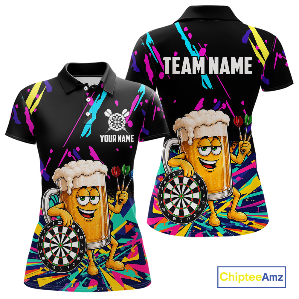 Colorful Funny Beer Darts Shirts For Women Cusom Darts Team Jersey Polo & Quarter Zip, Darts Gifts TDM7352