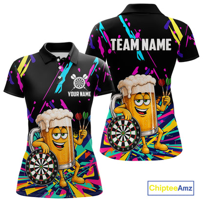 Colorful Funny Beer Darts Shirts For Women Cusom Darts Team Jersey Polo & Quarter Zip, Darts Gifts TDM7352