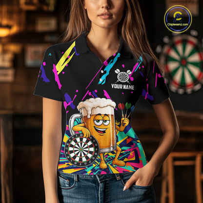 Colorful Funny Beer Darts Shirts For Women Cusom Darts Team Jersey Polo & Quarter Zip, Darts Gifts TDM7352