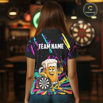 Colorful Funny Beer Darts Shirts For Women Cusom Darts Team Jersey Polo & Quarter Zip, Darts Gifts TDM7352
