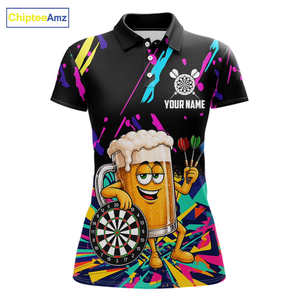 Colorful Funny Beer Darts Shirts For Women Cusom Darts Team Jersey Polo & Quarter Zip, Darts Gifts TDM7352