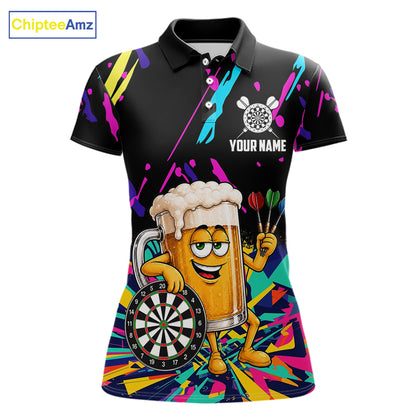 Colorful Funny Beer Darts Shirts For Women Cusom Darts Team Jersey Polo & Quarter Zip, Darts Gifts TDM7352
