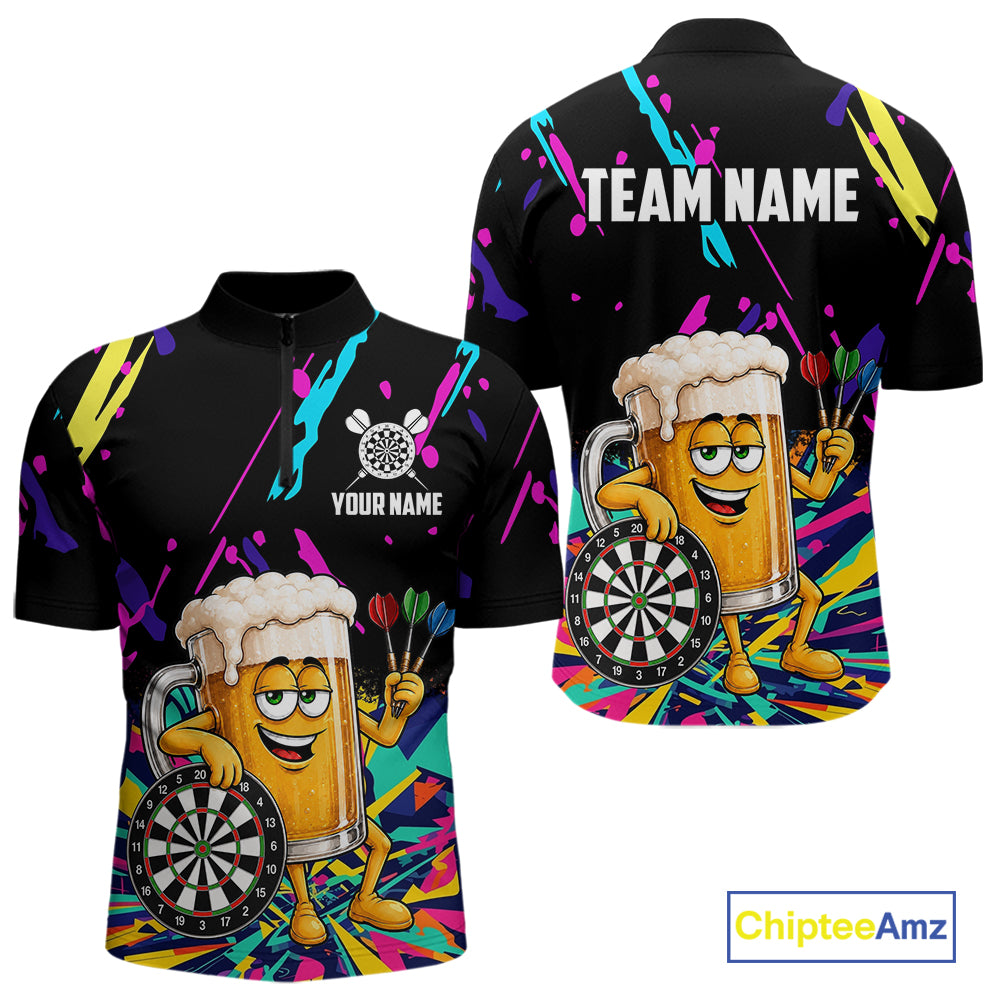 Colorful Funny Beer Darts Shirts For Men Cusom Darts Team Jersey Polo & Quarter Zip, Darts Gifts TDM7352