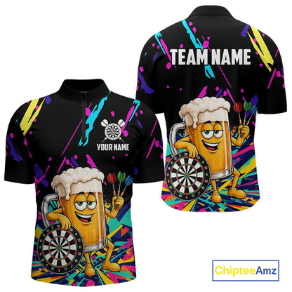 Colorful Funny Beer Darts Shirts For Men Cusom Darts Team Jersey Polo & Quarter Zip, Darts Gifts TDM7352