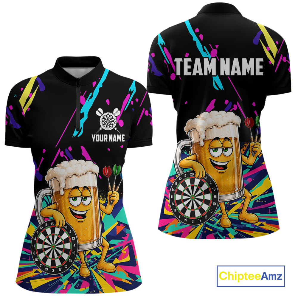 Colorful Funny Beer Darts Shirts For Women Cusom Darts Team Jersey Polo & Quarter Zip, Darts Gifts TDM7352