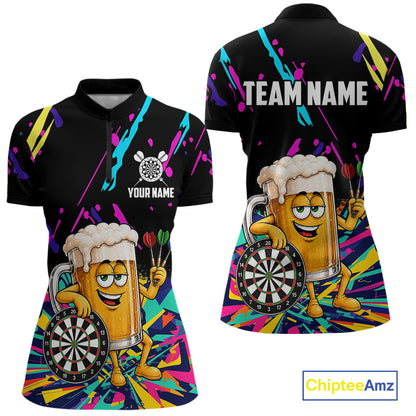 Colorful Funny Beer Darts Shirts For Women Cusom Darts Team Jersey Polo & Quarter Zip, Darts Gifts TDM7352