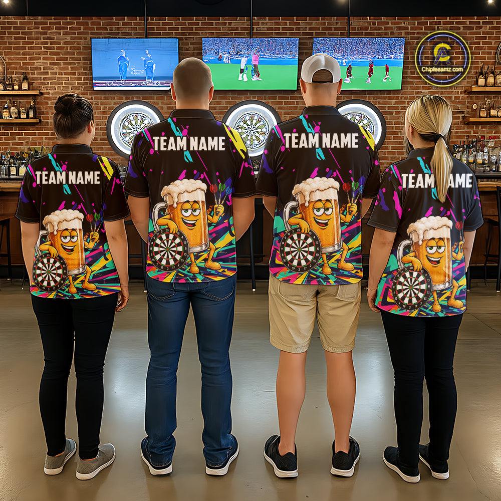 Colorful Funny Beer Darts Shirts For Men Cusom Darts Team Jersey Polo & Quarter Zip, Darts Gifts TDM7352