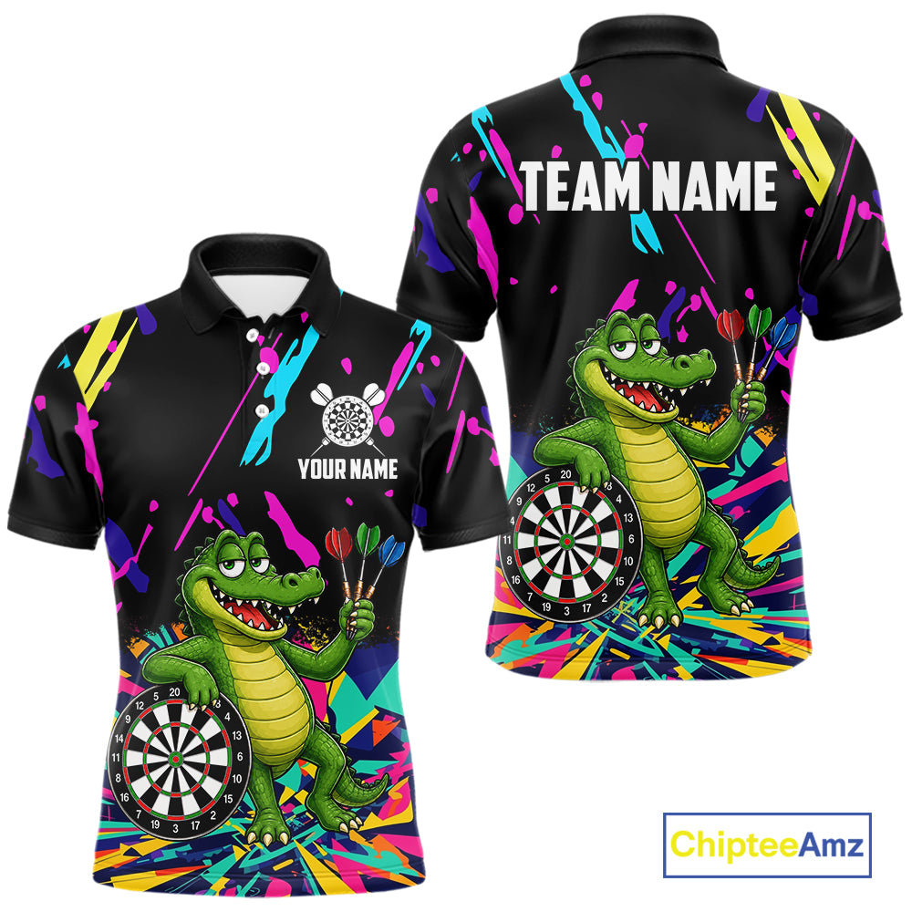 Colorful Funny Alligator Darts Shirts For Men Cusom Darts Team Jersey Polo & Q/4 Zip, Darts Gifts TDM7353