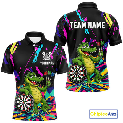 Colorful Funny Alligator Darts Shirts For Men Cusom Darts Team Jersey Polo & Q/4 Zip, Darts Gifts TDM7353