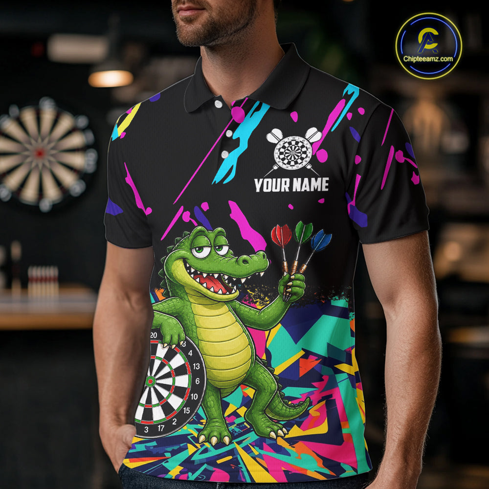 Colorful Funny Alligator Darts Shirts For Men Cusom Darts Team Jersey Polo & Q/4 Zip, Darts Gifts TDM7353
