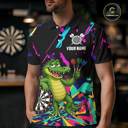 Colorful Funny Alligator Darts Shirts For Men Cusom Darts Team Jersey Polo & Q/4 Zip, Darts Gifts TDM7353