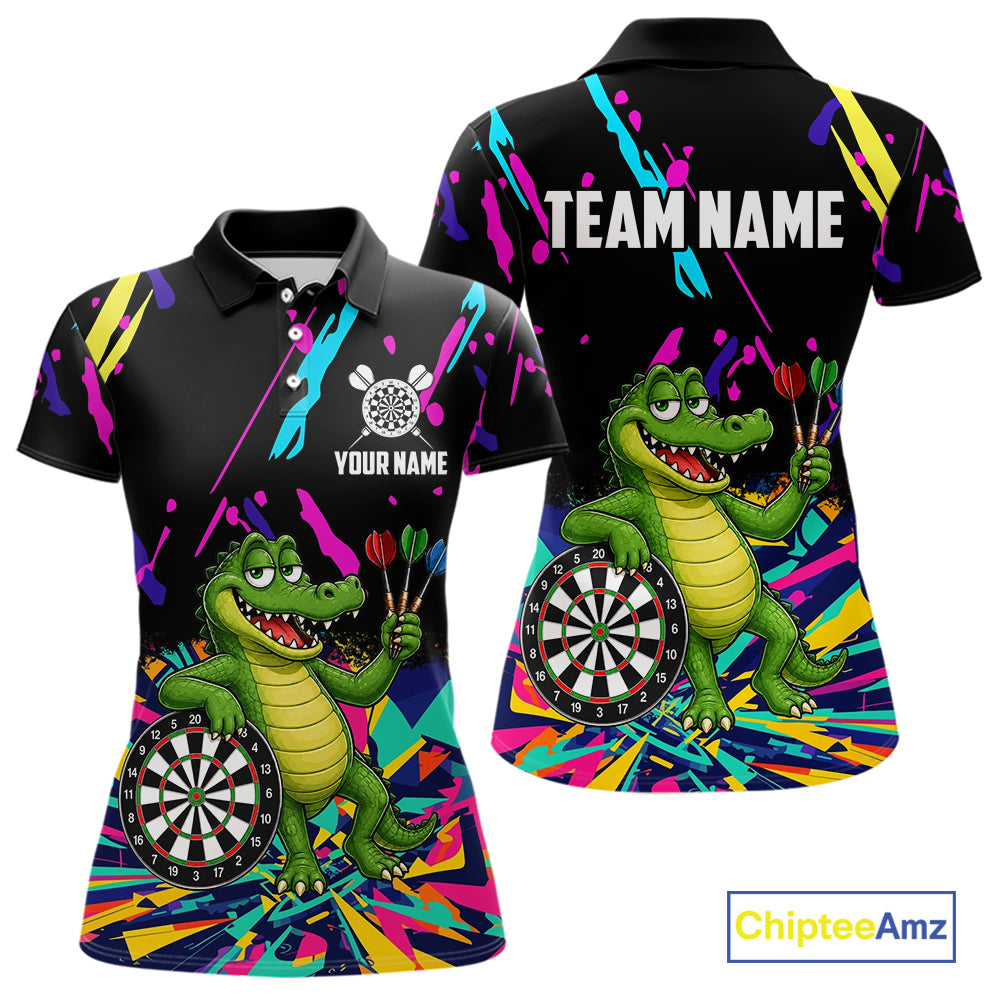 Colorful Funny Alligator Darts Shirts For Women Cusom Darts Team Jersey Polo & Q/4 Zip, Darts Gifts TDM7353
