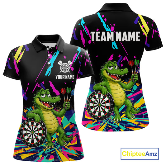 Colorful Funny Alligator Darts Shirts For Women Cusom Darts Team Jersey Polo & Q/4 Zip, Darts Gifts TDM7353