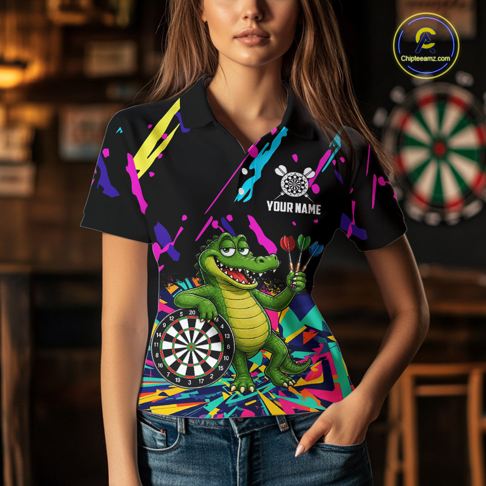 Colorful Funny Alligator Darts Shirts For Women Cusom Darts Team Jersey Polo & Q/4 Zip, Darts Gifts TDM7353