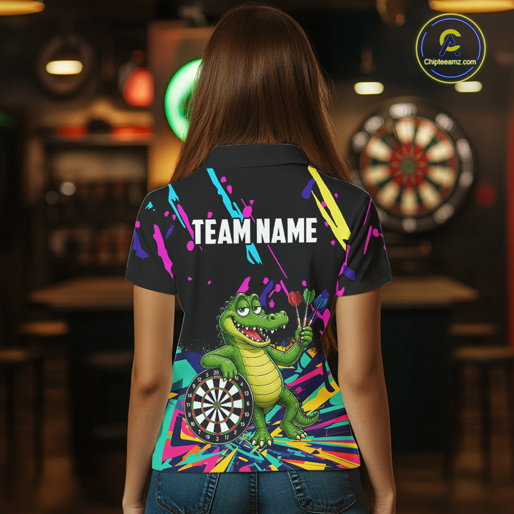 Colorful Funny Alligator Darts Shirts For Women Cusom Darts Team Jersey Polo & Q/4 Zip, Darts Gifts TDM7353
