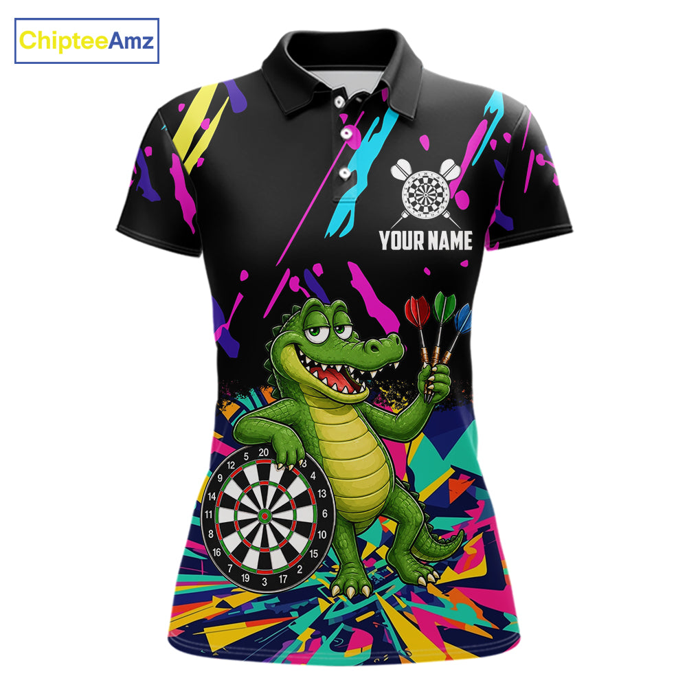 Colorful Funny Alligator Darts Shirts For Women Cusom Darts Team Jersey Polo & Q/4 Zip, Darts Gifts TDM7353