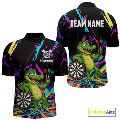 Colorful Funny Alligator Darts Shirts For Men Cusom Darts Team Jersey Polo & Q/4 Zip, Darts Gifts TDM7353