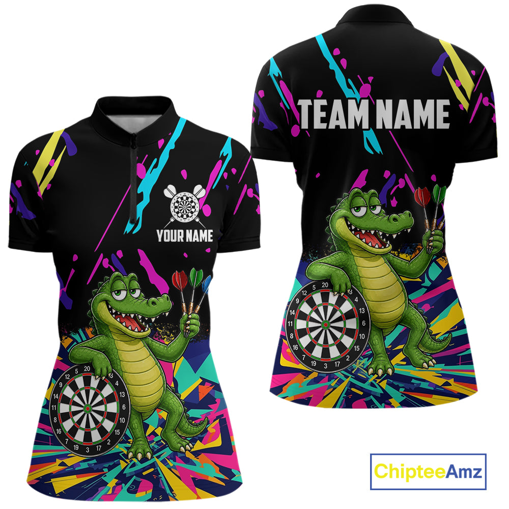 Colorful Funny Alligator Darts Shirts For Women Cusom Darts Team Jersey Polo & Q/4 Zip, Darts Gifts TDM7353